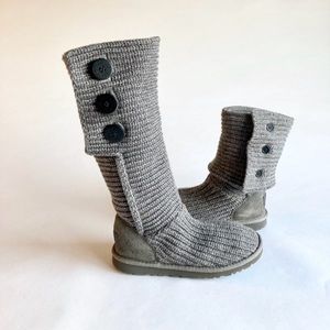 UGG Grey Wool Knitted Sheepskin Leather Knitted Boots size 6